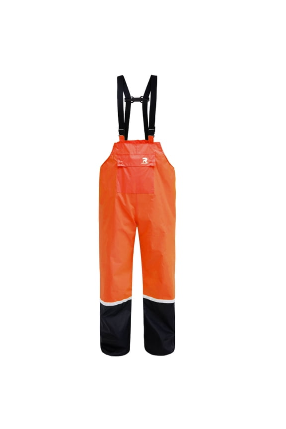 Rain Bib Pants for Men Women 150D Oxford Safety Trousers Heavy Duty Waterproof Work Pants Rip-Stop Overalls(Orange,Small)