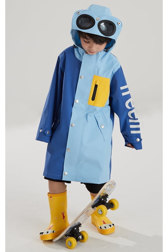 Rain Coat Boys Girls Rain Poncho for Waterpoof Hoodie Zipper Rain Jacket Camping Parks Travel(Blue,XL)