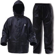 RainRider Rain Suit for Men Women Ultra-Lite Rain Gear Jacket with Pants 3-Piece Portable Ripstop(Black,XX-Large)