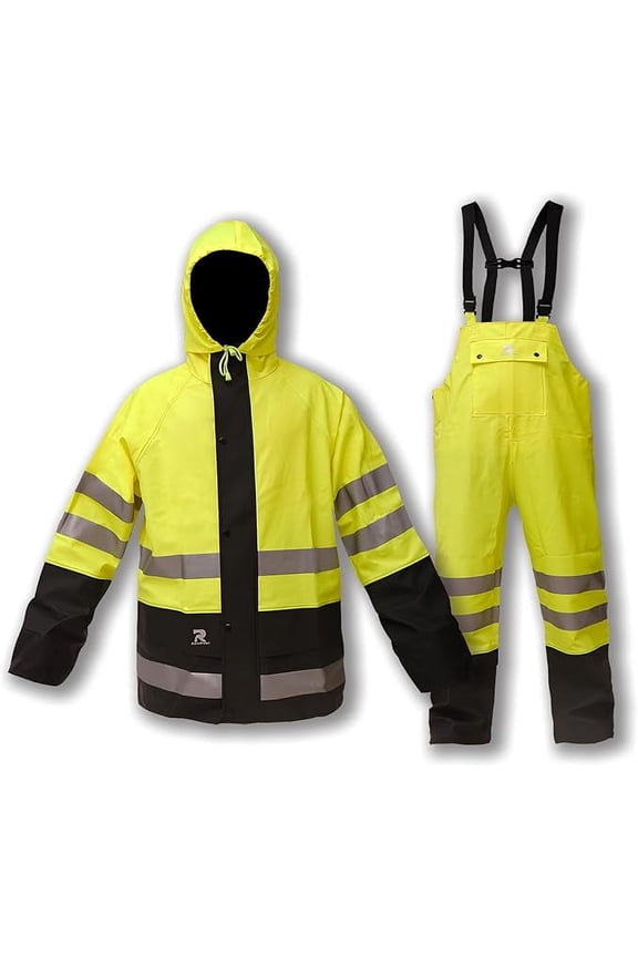 Rain Suits Waterproof for Men & Women Heavy Duty Rain Gear High Visibility Reflective Jacket Bib Pants 3 Pieces Rainwear(Fluorescent,XXL)