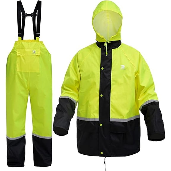 RainRider Rain Suits for Men Waterproof Breathable High Visibility Rain Gear Durable Oxford Rain Jacket Pants(Yellow,L)