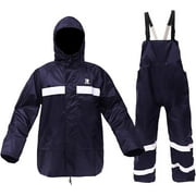 RainRider Rain Suits for Men Women Waterproof Fishing Rain Jacket Bib Pants Lightweight Reflective 3-Piece Rain Gear Navy, S