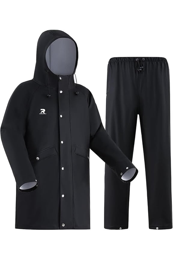 Rain Suits for Men Women Waterproof Heavy Duty Rain Gear Long Rain Jacket Coat & Pants(Black, L)