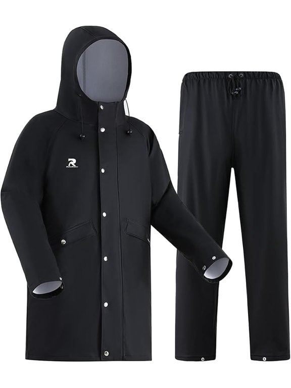 Rain Suits for Men Women Waterproof Heavy Duty Rain Gear Long Rain Jacket Coat & Pants(Black, M)