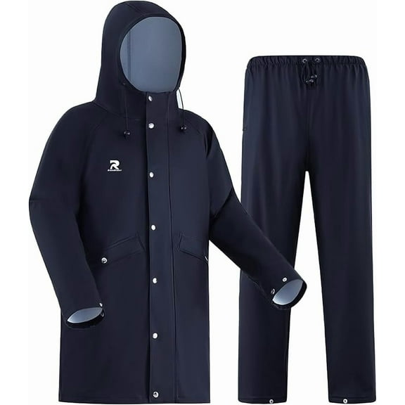 RainRider Rain Suits for Men Women Waterproof Heavy Duty Rain Gear Long Rain Jacket Coat & Pants(Navy, L)