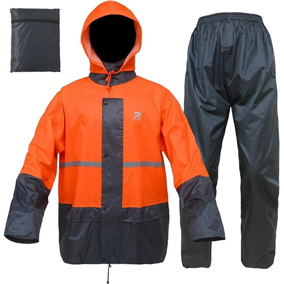 RainRider Rain Suits for Men Women Waterproof Lightweight Rain Gear Jacket Coat with Pants Workwear (XX-Large, Orange/Grey)
