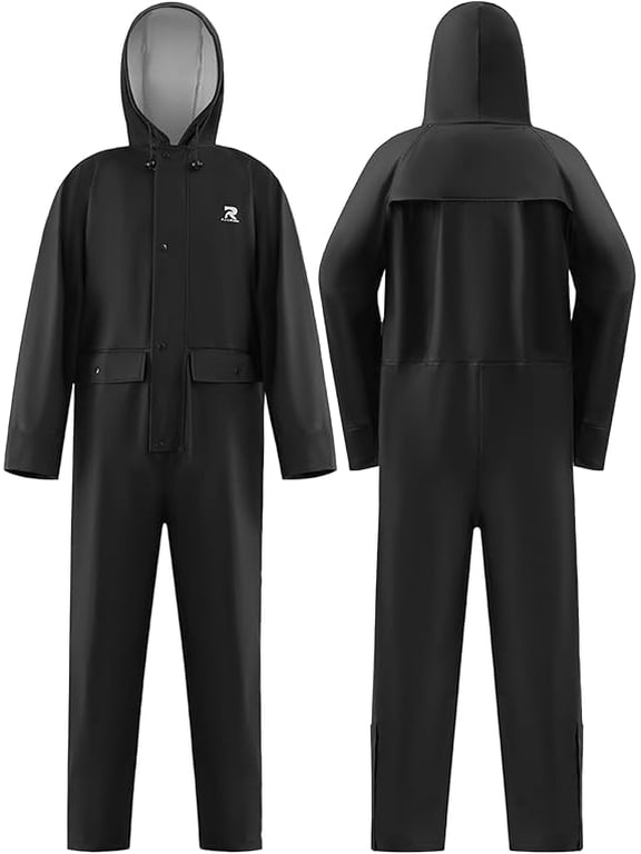 Rain Suits for Men Women Waterproof One Piece Rain Jacket & Pant Workwear Coverall(Black, XL)