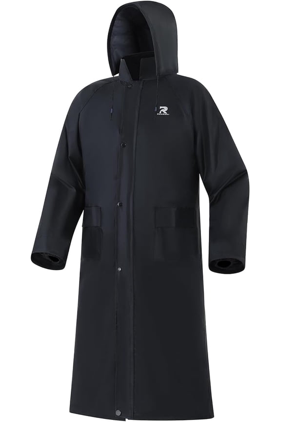 Raincoat for Men Waterproof Long Rain Jacket with Stowable Hood Lightweight Rain Gear Poncho for Unisex(Black,S)