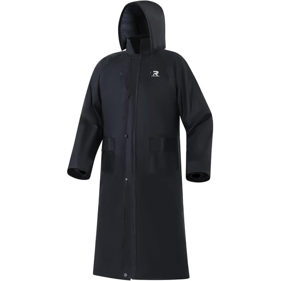 RainRider Raincoat for Men Waterproof Long Rain Jacket with Stowable Hood Lightweight Rain Gear Poncho for Unisex(Black,XXL)