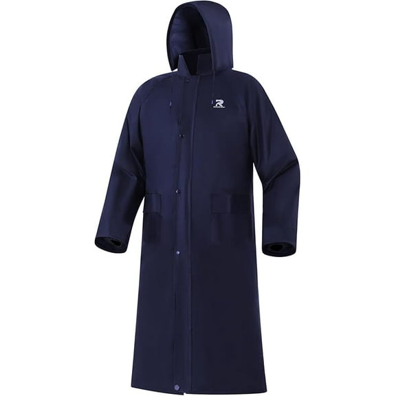 RainRider Raincoat for Men Waterproof Long Rain Jacket with Stowable Hood Lightweight Rain Gear Poncho for Unisex(Navy,L)