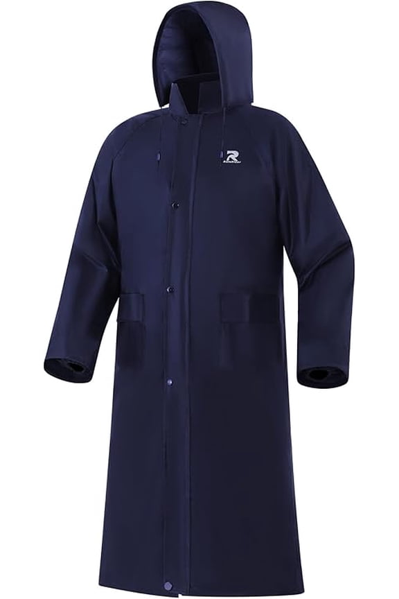 Raincoat for Men Waterproof Long Rain Jacket with Stowable Hood Lightweight Rain Gear Poncho for Unisex(Navy,L)