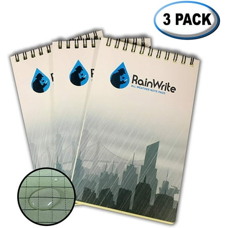 RainWrite Waterproof Notepad for All Weather, Yellow Graph Pages, Spiral Notebook 4" x 6" (3 Pack)