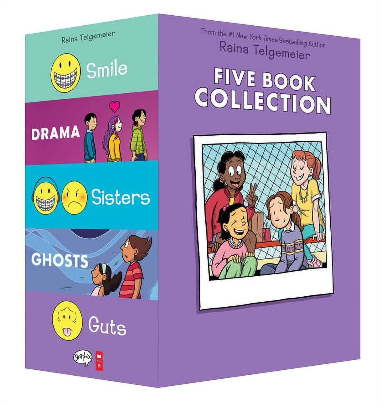 Raina Telgemeier Collection Box Set (Smile, Drama, Sisters, Ghosts, Guts), (Paperback)