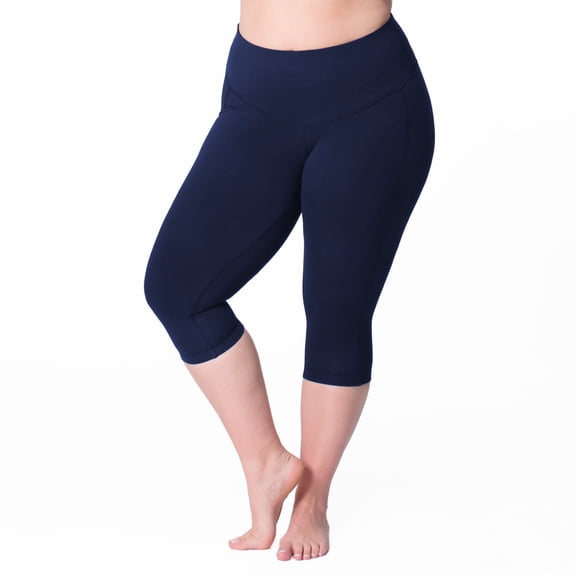 Rainbeau Curves Basic Compression Cropped Capri Legging, Women's Plus Navy 18/20