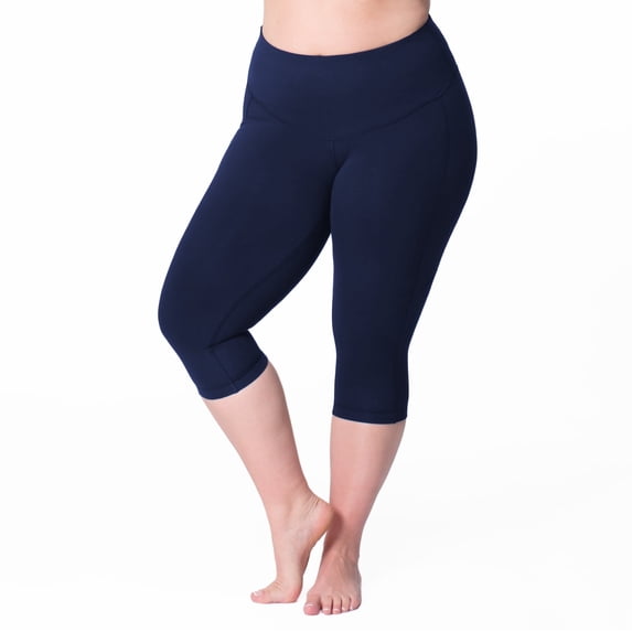 Rainbeau Curves Basic Compression Cropped Capri Legging, Women's Plus Navy 22/24