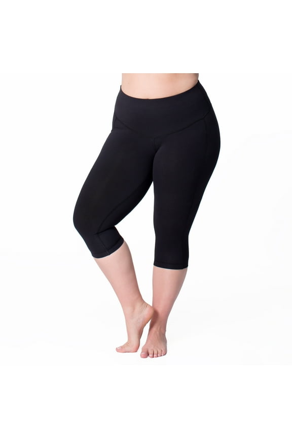 Basic Compression Cropped Capri Legging, Women's Plus Black 22/24