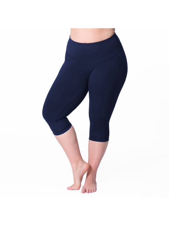 Basic Compression Cropped Capri Legging, Women's Plus Navy 26/28