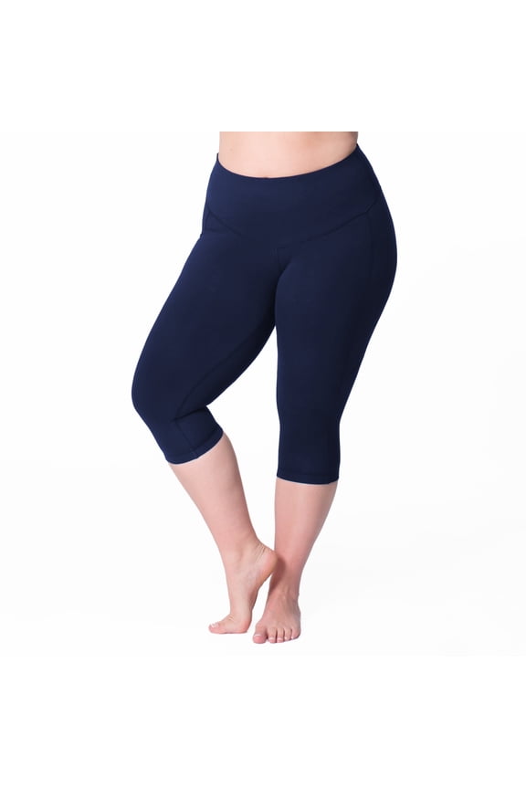 Basic Compression Cropped Capri Legging, Women's Plus Navy 26/28