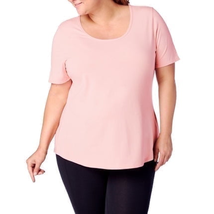 Rainbeau Curves Nancy Tee Women's Plus Activewear Crew Neck, Light Pink
