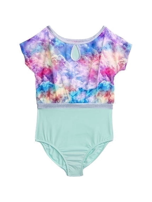 Girls Dance & Gymnastics Short Sleeve Printed Leotard, XS-XL