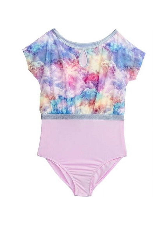 Girls Dance & Gymnastics Short Sleeve Printed Leotard, XS-XL
