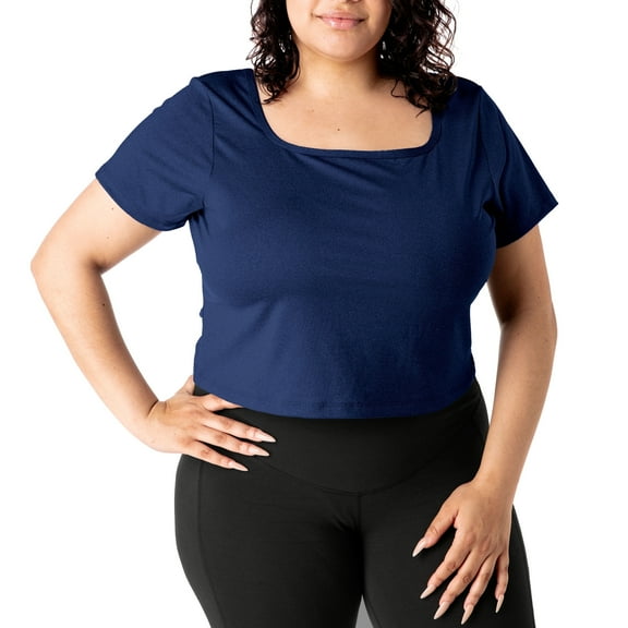 Rainbeau Curves Square Neck Activewear T-Shirt, Women's Plus