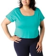 thumbnail image 1 of Rainbeau Curves Square Neck Activewear T-Shirt, Women's Plus, 1 of 2