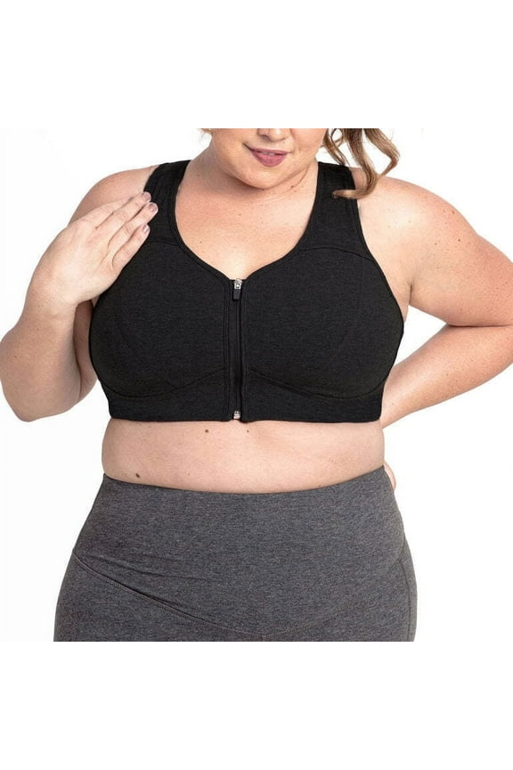 Plus Grace Front Zip Sport Bra Black 26/28