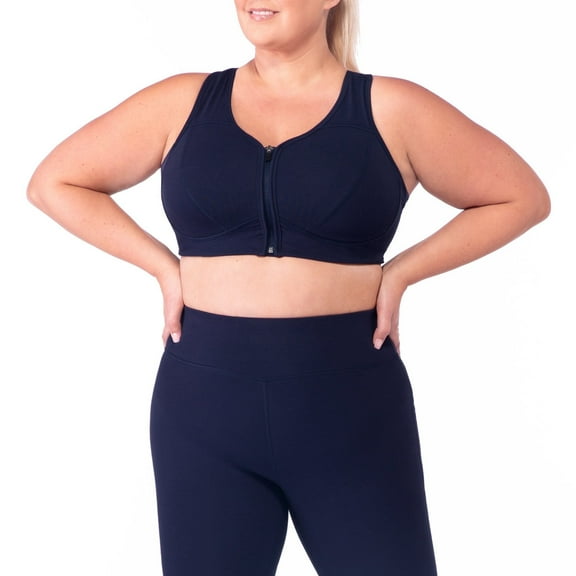 Rainbeau Curves Plus Grace Front Zip Sport Bra, Blue 14/16