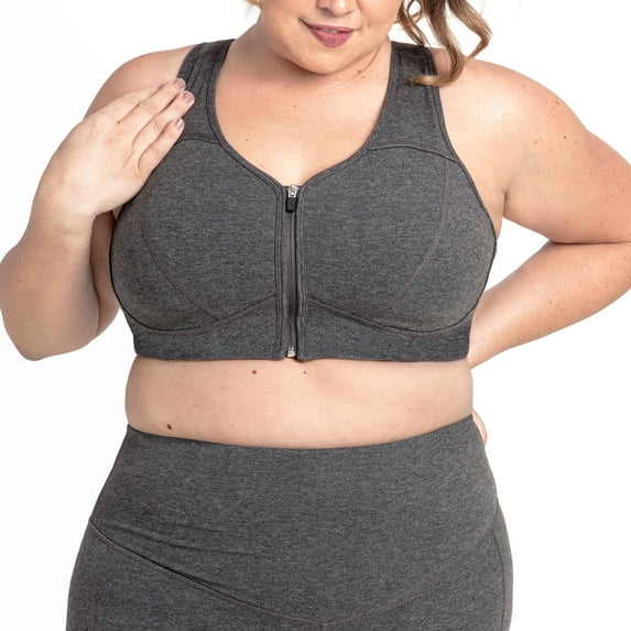 Rainbeau Curves Plus Grace Front Zip Sport Bra, Grey 18/20