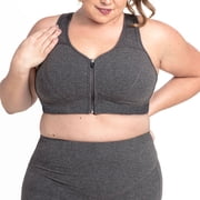 Rainbeau Curves Plus Grace Front Zip Sport Bra, Grey 26/28