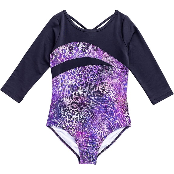 Rainbeau Moves Girl's Dance & Gymnastics Animal Print 3/4 Sleeve Leotard