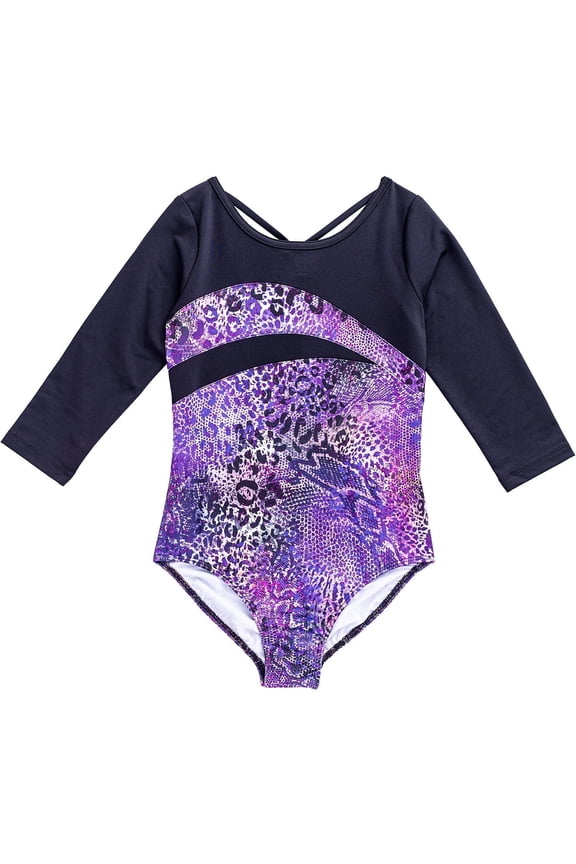 Girl's Dance & Gymnastics Animal Print 3/4 Sleeve Leotard