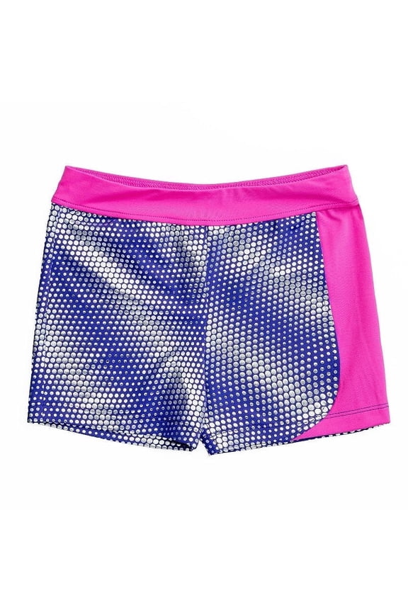 Girl's Dance & Gymnastics Foiled Bike Short with Inset, XS-L
