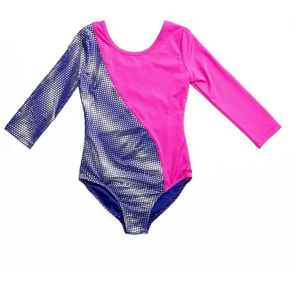 Rainbeau Moves Girls' Dance & Gymnastics Colorblock 3/4 Sleeve Foil Print Leotard, XS-XL