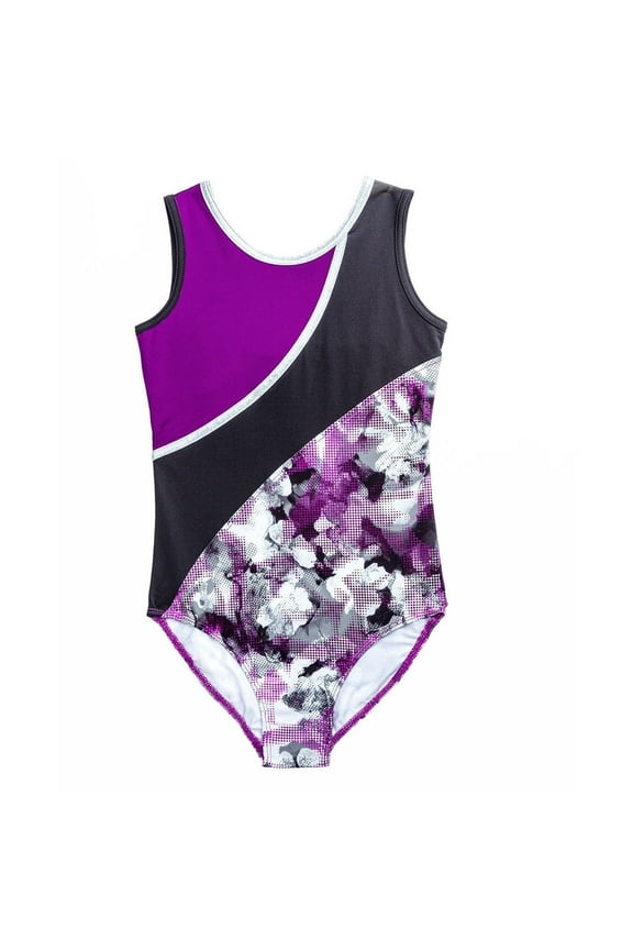Girls Dance & Gymnastics Floral Block Printed Leotard, XS-XL