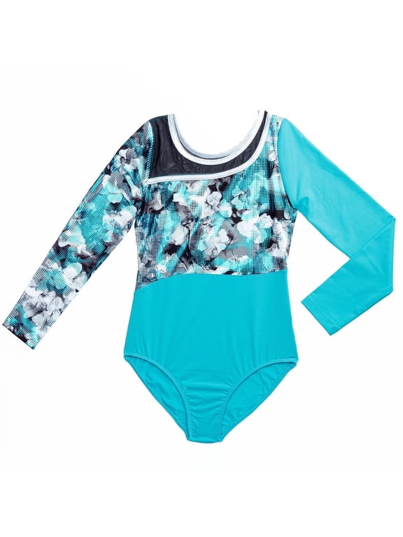 Girls Dance & Gymnastics Printed Floral Block Leotard, XS-XL