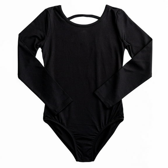 Rainbeau Moves Dance & Gymnastics Premium Nylon Long Sleeve Basic Leotard, Girls, Black, XS-XL