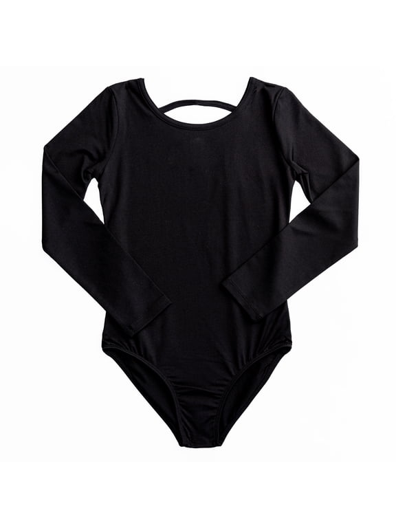 Dance & Gymnastics Premium Nylon Long Sleeve Basic Leotard, Girls, Black, XS-XL