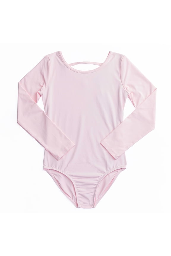 Dance & Gymnastics Premium Nylon Long Sleeve Basic Leotard, Girls, Pink, XXS-L
