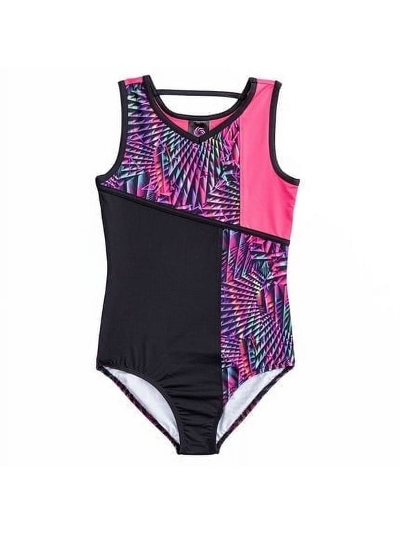 Girls Dance & Gymnastics Offset Color Block Tank Leotard, XS-XL