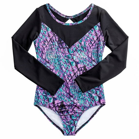 Rainbeau Moves Girls Dance & Gymnastics Scoop Neck Long Sleeve Serpent Printed Leotard, XS-XL