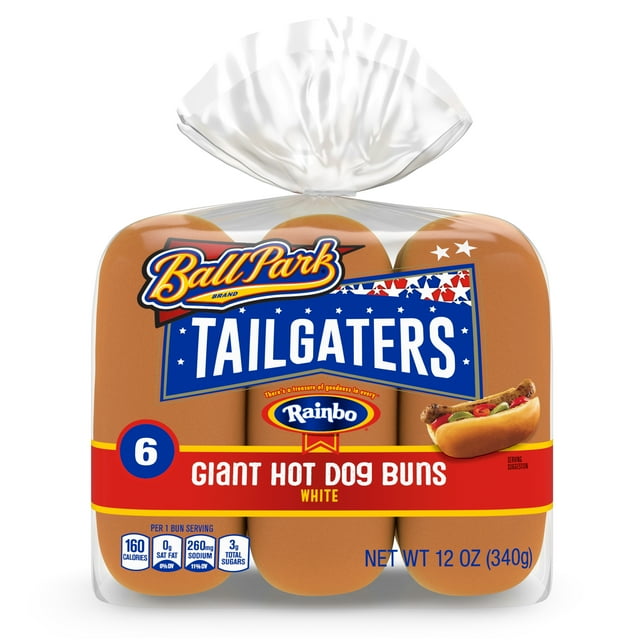 Rainbo Giant Hot Dog Buns White, 6 count, 12 oz