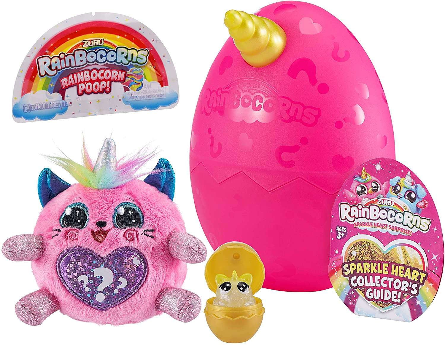Rainbocorns Series 1 Sparkle Heart Surprise Mystery Slow Rise Plush (KITTY (YELLOW HORN), 5 Surprises Inside!)