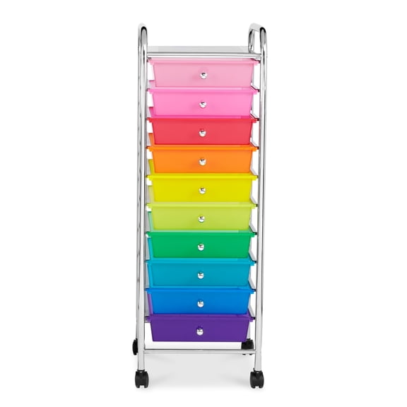 Rainbow 10-Drawer Rolling Storage Carts by Simply Tidy – Chrome Frame with Removable Drawers for Crafts - Paper & Office Supplies - 12 Pack