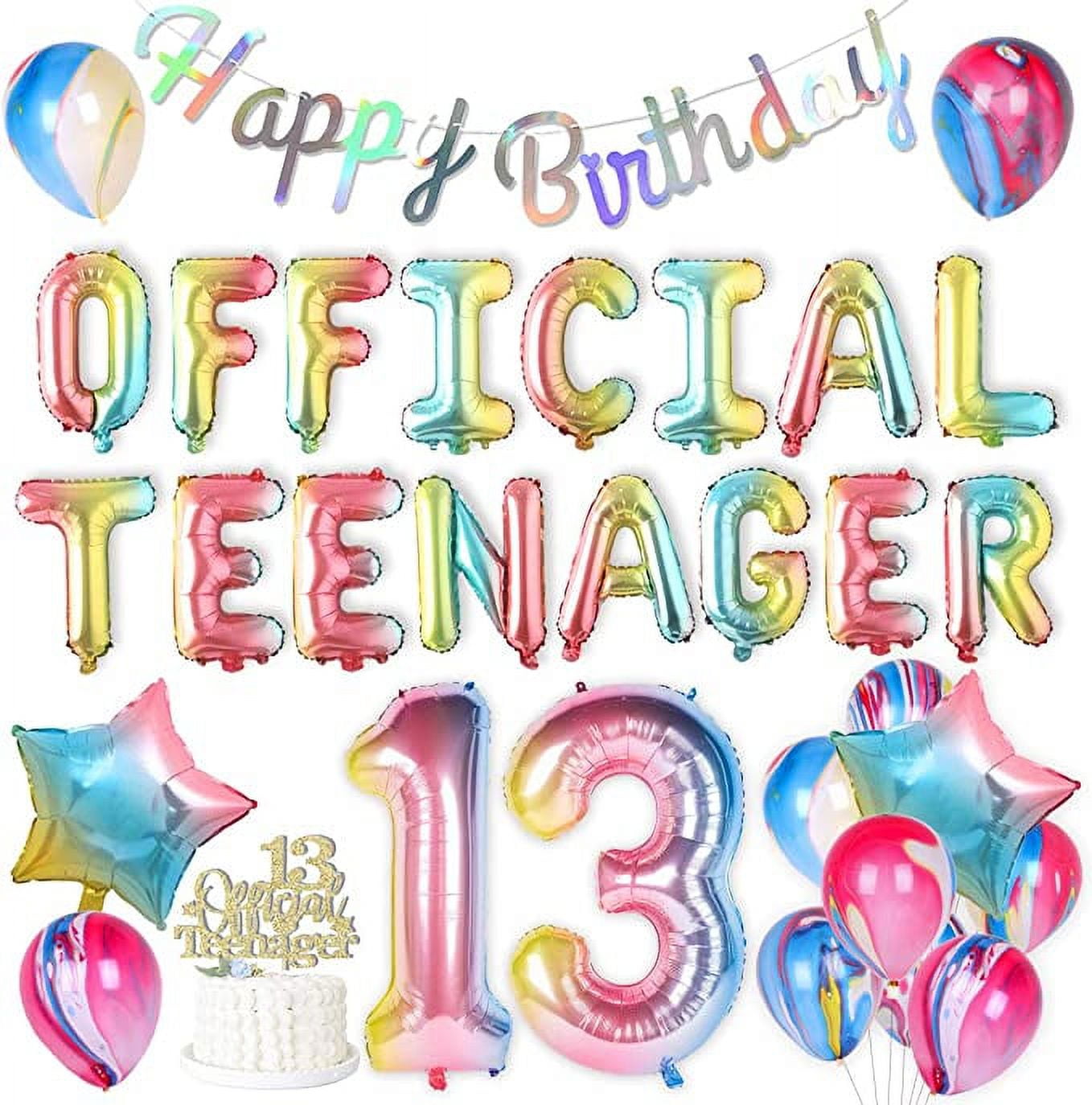 Rainbow 13th Birthday Decorations for Girls Happy 13th Birthday Party Decoration Supplies with Happy Birthday Banner Number 13 Foil Balloons 13 Year Old Cake Topper