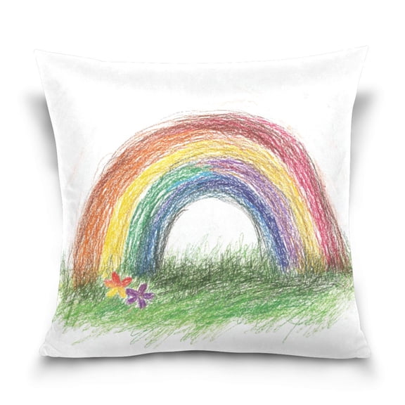 Rainbow 16x16 Inch Plush Velvet Pillowcase Double Sided Print, Hidden Zipper