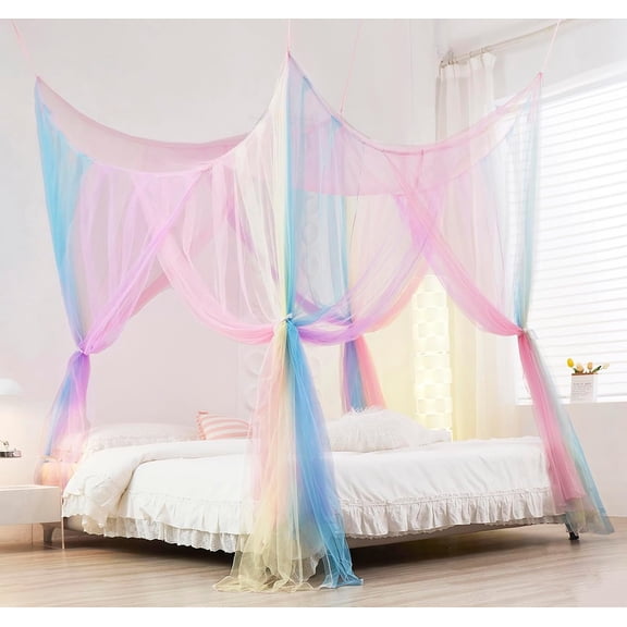 Rainbow 4 Corner Post Bed Canopy Curtains Elegant Netting Full to King Size