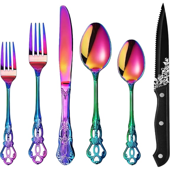 Rainbow 48-Piece Stainless Steel Flatware Set for 8 Including Forks Spoons Knives