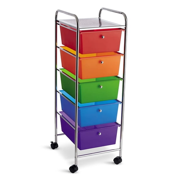 Rainbow 5-Drawer Rolling Storage Carts by Simply Tidy â€“ Metal Frame with Locking Wheels & Plastic Drawers for Crafts - Classroom & Office Organization - 12 Pack